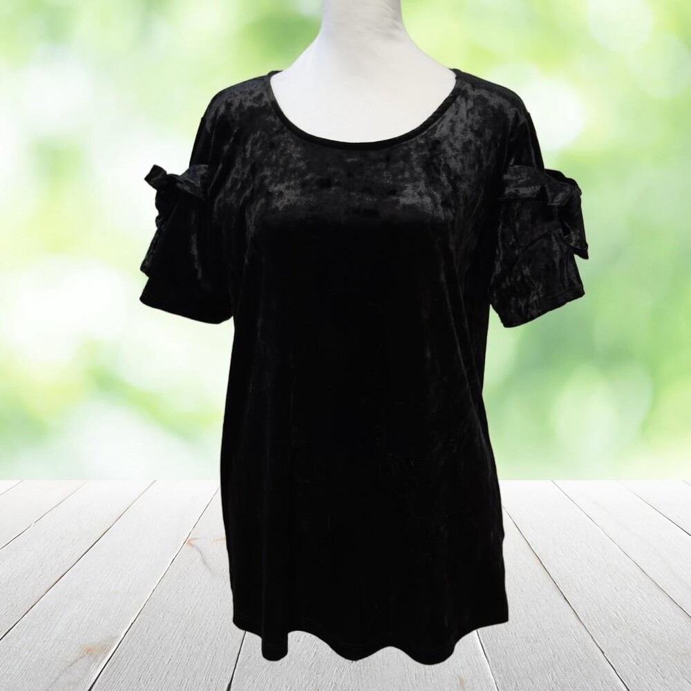 PLEIONE Velvet Top Black Bow Tie Sleeve Party Holiday Made in USA Size M
